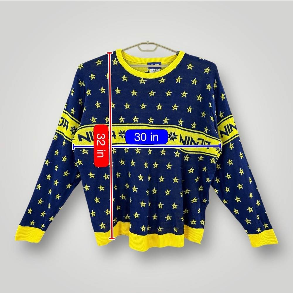 NEW Ninja Sweater Mens 3XL Blue Yellow Star Pattern Ugly Christmas Acrylic NWT - Picture 6 of 6